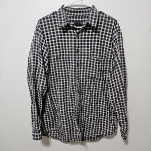 Patagonia Button Shirt Mens Medium Purple Tan Long Sleeve Plaid Organic Cotton